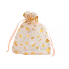 Organza Jewellery Bag 7x9cm heart - Peach-gold